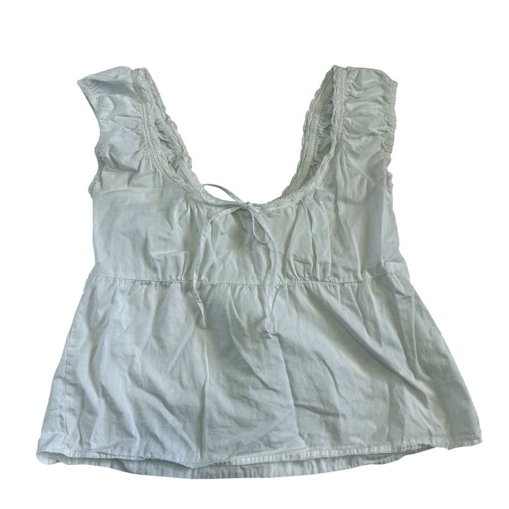 Brandy Melville White Cotton Ruffle Lace Trim Babydoll Peplum Top One Size